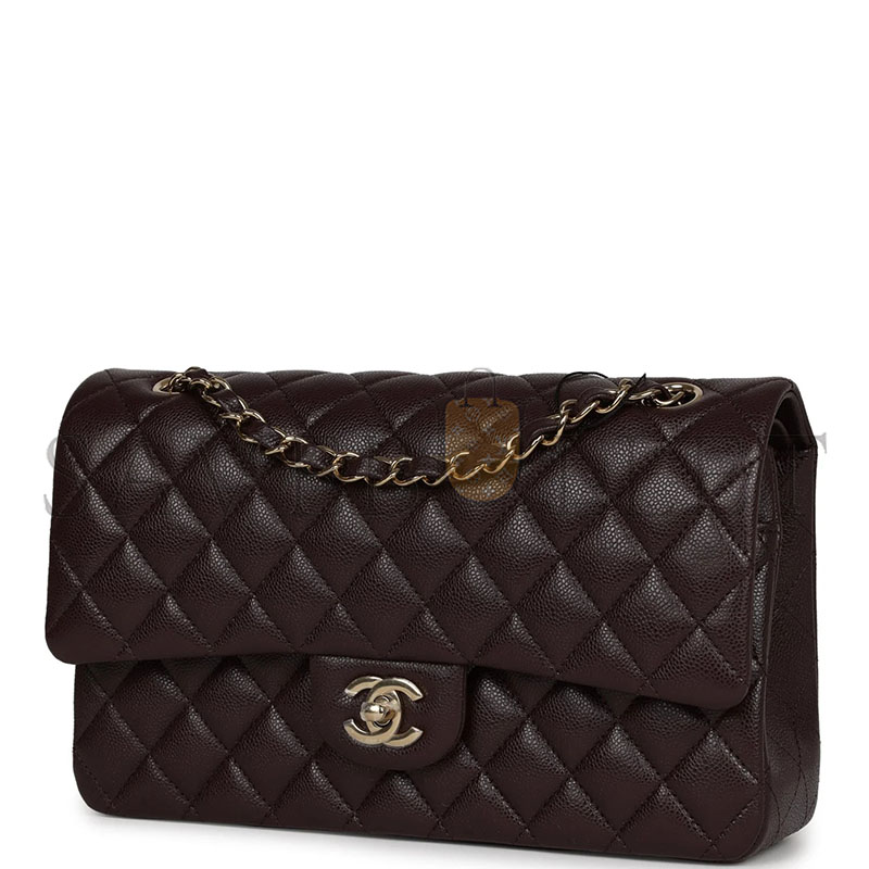 Ch**el MASTER MEDIUM CLASSIC DOUBLE FLAP DARK PURPLE CAVIAR GOLD HARDWARE (25.5*15.5*6.5cm)